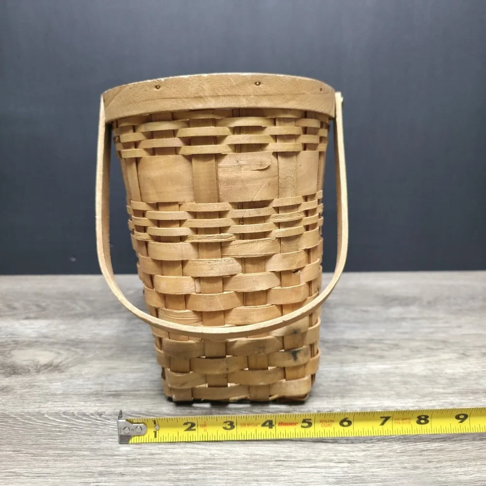 Vintage Double Handled Light Brown Wooden Basket 13x9x6 Rustic Home Decor